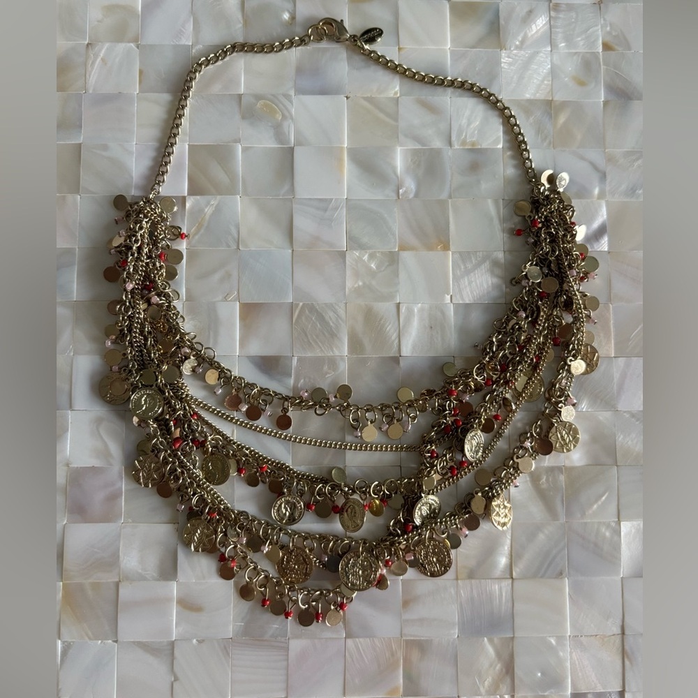 Elegant Gold and Red Coin Necklace